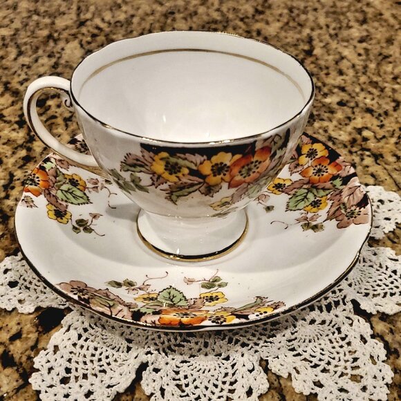Vintage Bone China Floral Orange & Yellow Cup & Saucer ~ ENGLAND - Picture 8 of 8